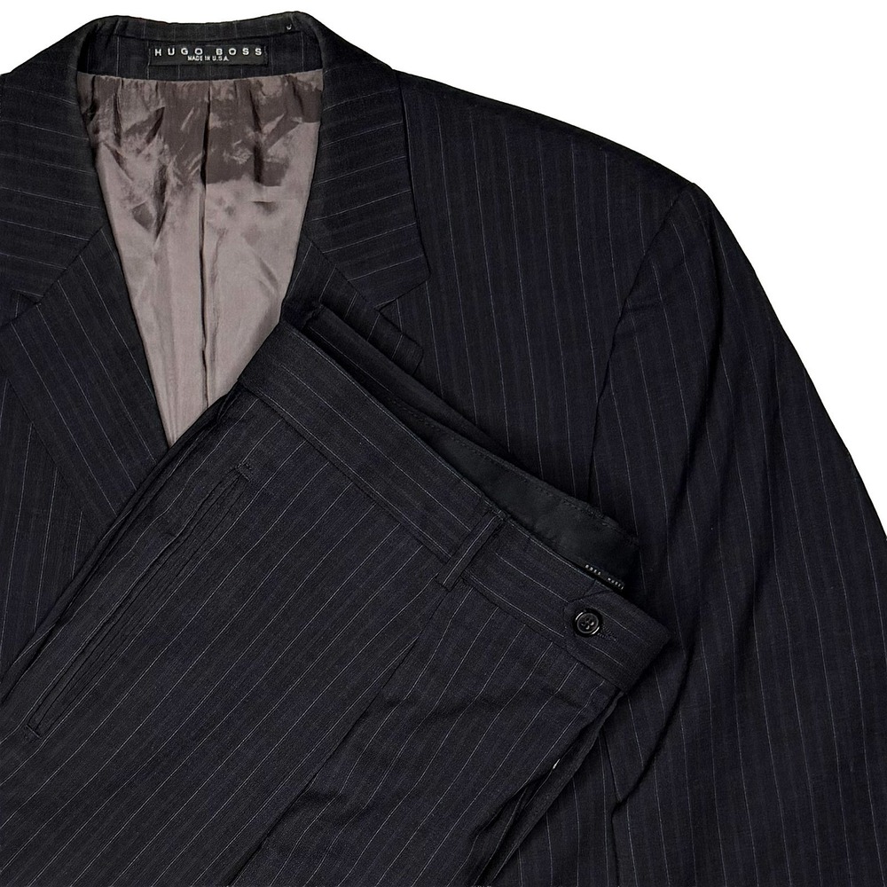 Hugo Boss Einstein Sigma Suit 2 Piece Virgin Wool Pinstripe Gray Blazer Mens 48R